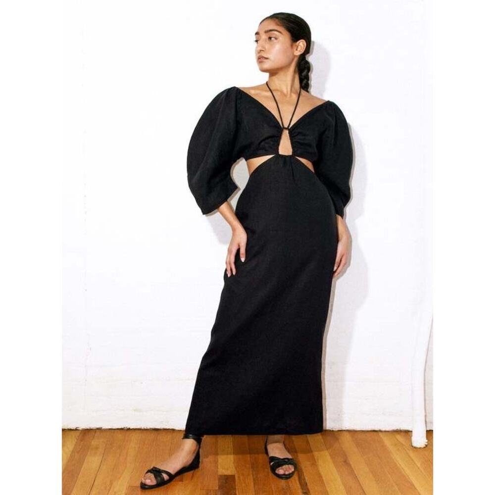 Mara Hoffman Celia Cut-Out Hemp Maxi Dress Black Size 8 - Picture 10 of 10